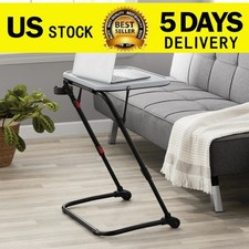 Adjustable Folding TV Tray With Cup Holder Gray, 20.87"W x 14.76"D x 27.76"H