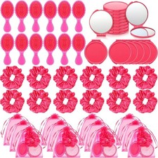 12 Set Pink Party Favors Makeup Party Favor Pink Hair Brush Elastic Scrunchie...