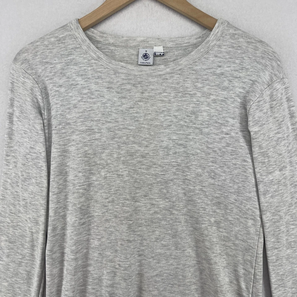 Camiseta deportiva PETIT BATEAU para mujer M icónica de algodón manga larga cuello redondo gris Foto 3 de 4