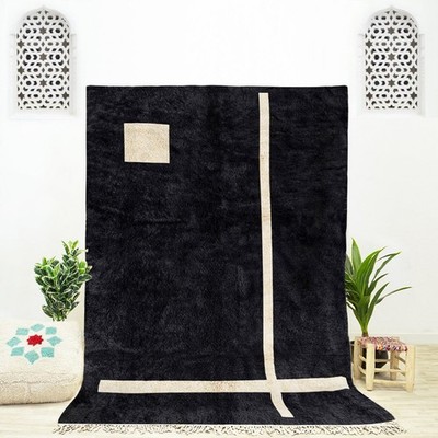 New Design Moroccan Berber Beni Ourain Wool Rug Color Black Cream Carpet Rug