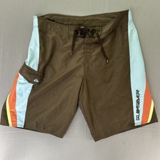 Vintage Y2K Quicksilver Board Shorts Mens 38 Brown Multicolor Trunks Cargo Surf