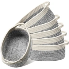 6 Pcs 12x8x5 inch Gray Small Woven Cotton Rope Basket Empty Gift Storage