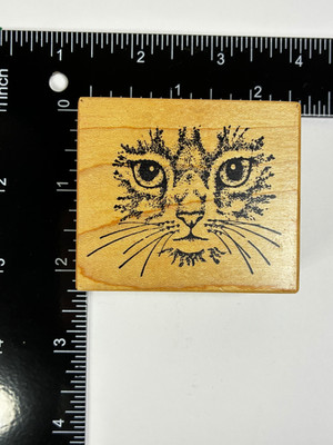 PSX Cat Face Rubber Stamp E-951 Realistic Kitten Eyes Wood Mount Vintage