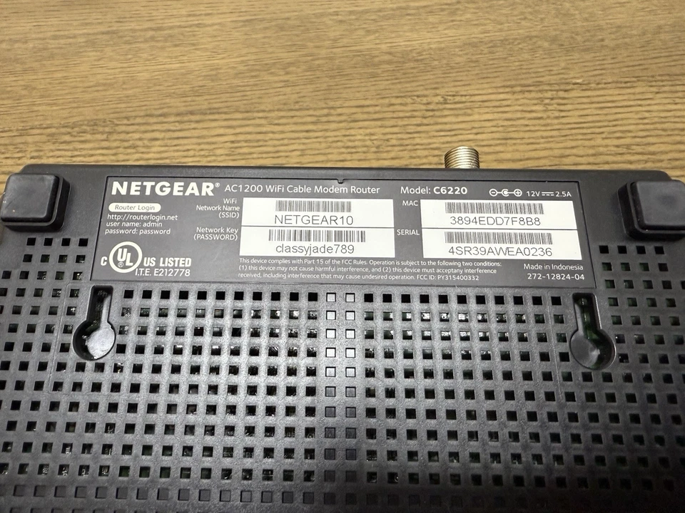 NETGEAR C6220 AC1200 WiFi Cable Modem Router DOCSIS 3.0 + Power Adapter Tested - Image 3 of 4