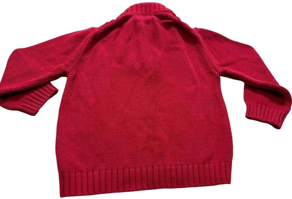 Suéter Cherokee tejido con cable rojo 4T para niños cuello chal forrado de piel sintética usado en excelente estado Foto 2 de 4