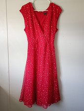 Roz & Ali Red Star Print Fit & Flare Chiffon Dress Size 14 Knee Length Tie Zip