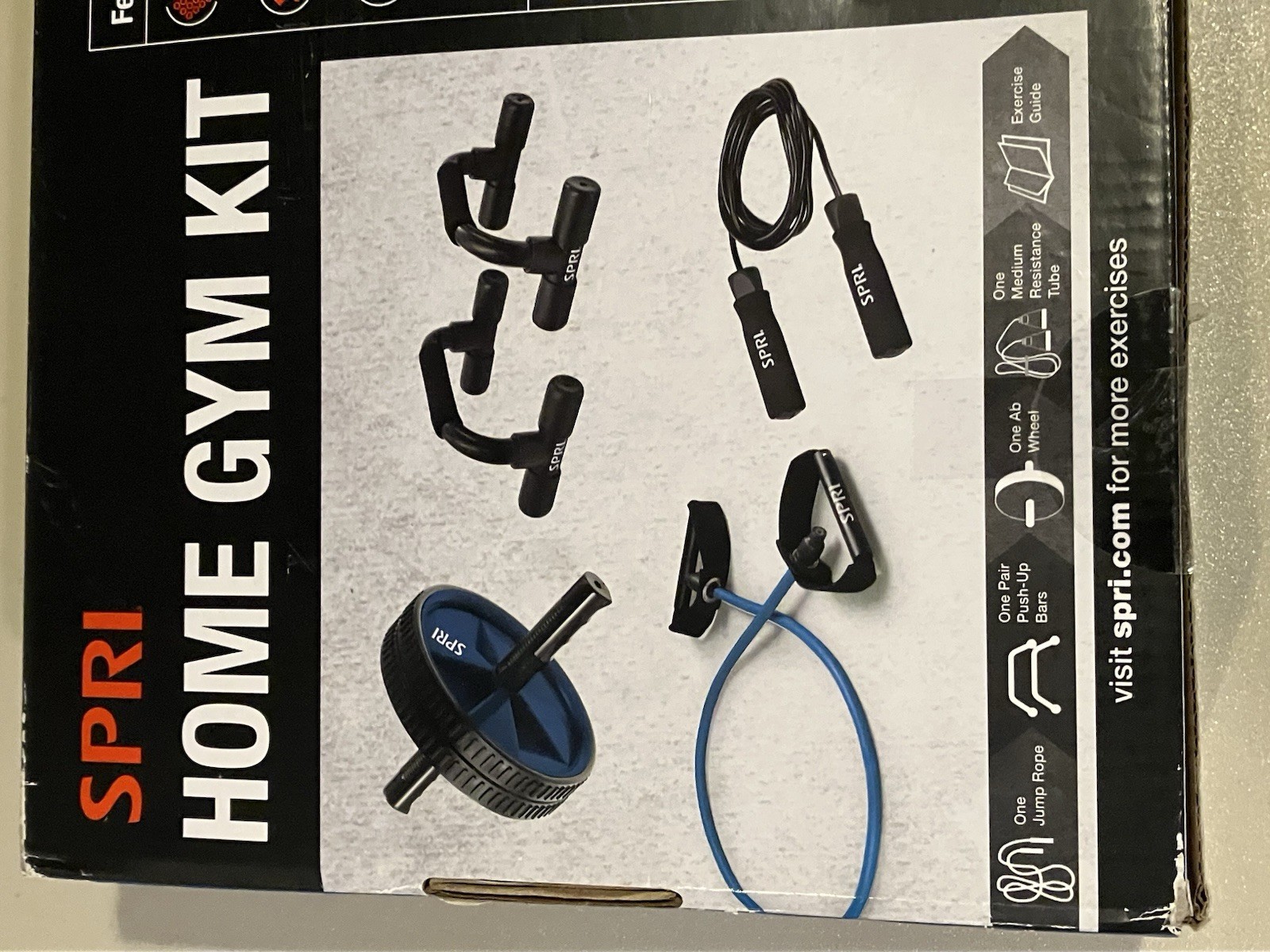 SPRI Home Gym Kit Push-up Bars Ab Wheel Jump Rope Resistance Tube Fitness