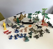 Plastic Trees Figures Plastic Toy Soldiers, Canoe, Horses Mixed Lot Some Vtg