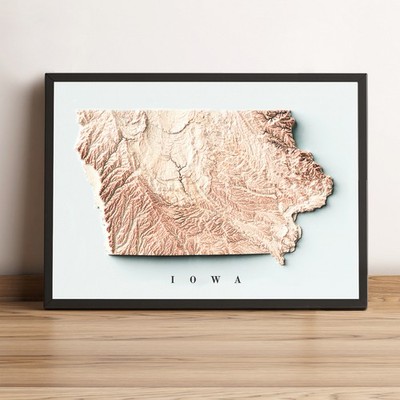 Iowa Map, Iowa 2D Relief Map, Iowa Vintage Map - 2D Flat Print