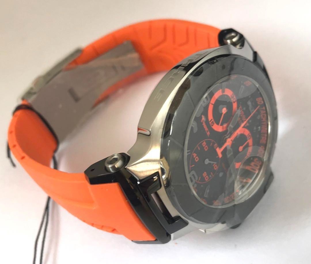 Tissot T-Race Black Dial Orange Rubber Band Mens Sports Watch  