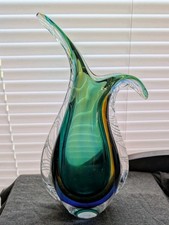 VTG MURANO SOMMERSO ART GLASS VASE - GREEN AMBER BLUE