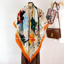 Sallys 70 Cashmere 30 Silk Animals Print Double Face Wrap Scarf Shawl Orange