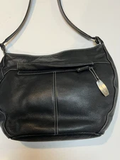 Tignanello Black Pebbled Leather Purse Large Hobo Shoulder Bag Magnetic Closure