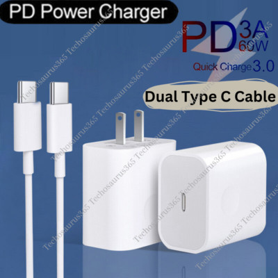 20W PD Fast Wall Charger Dual Type C Cable For Samsung A13 A33 iPhone 15 16 17