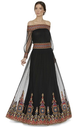 Alice + Olivia Sidney Off Shoulder & Savanna Embroidered Maxi Skirt Set Size 6