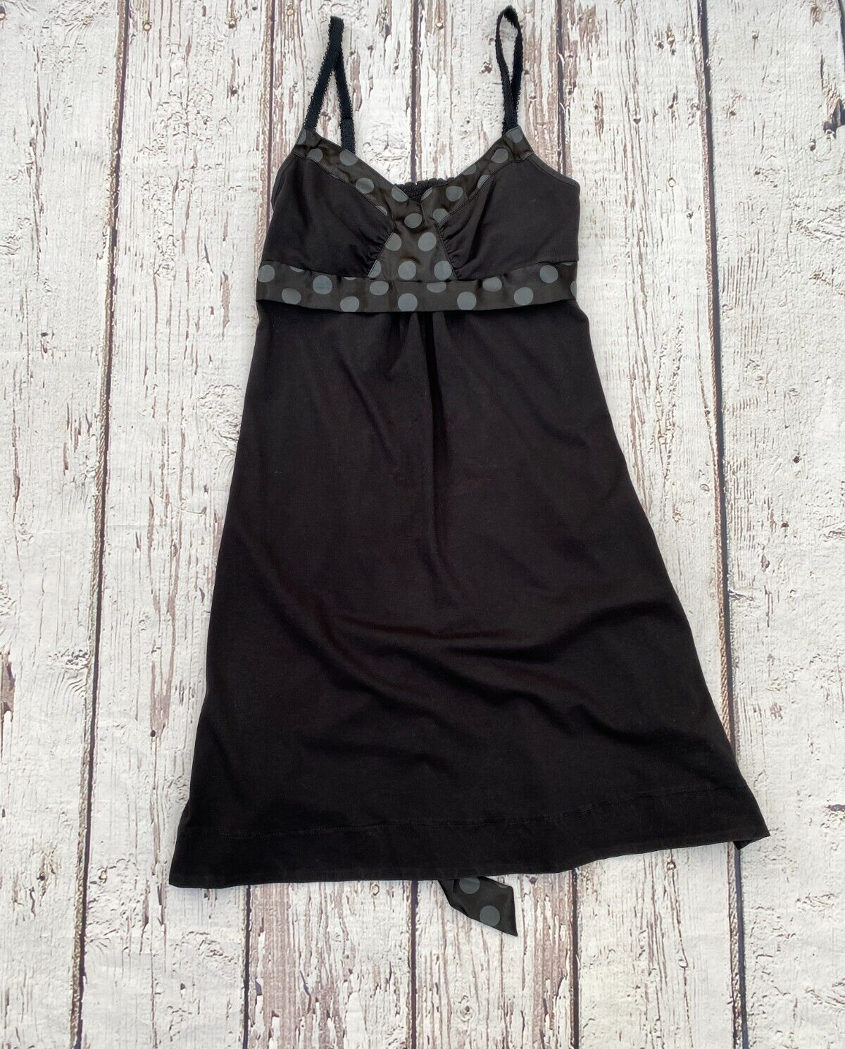 Element Sundress Modal Black Polka Dot S Satin Trim Embroidered-image