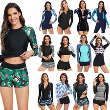 Women Long Sleeve Swimsuit Rash Guard UV Protection Surfing Swimwear