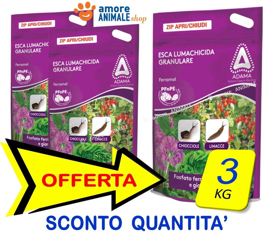 Adama FERRAMOL → 3 kg - Esca Lumachicida Lumache USO BIOLOGICO Fosfato Ferrico