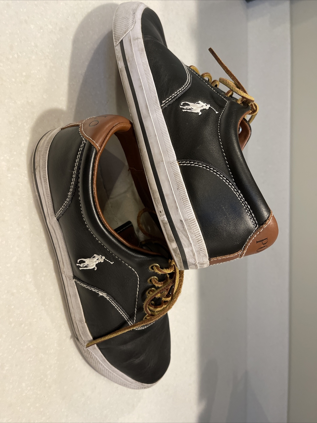 POLO RALPH LAUREN Vaughn scarpe casual uomo pelle nera bianco pony taglia 12D