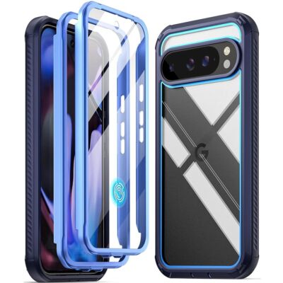 For Google Pixel 9 / 9 Pro 5G Case Built-in Screen 2 Front Frame Cover Blue