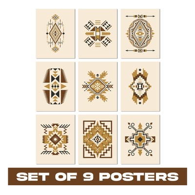 Set of 9 Geometric Tribal Posters - Neutral Colors for Stylish Boho Room Decor