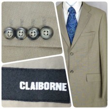 Claiborne Men's Beige Birdseye Blazer Sport Coat Sz 42R 2 Button Vented  0246