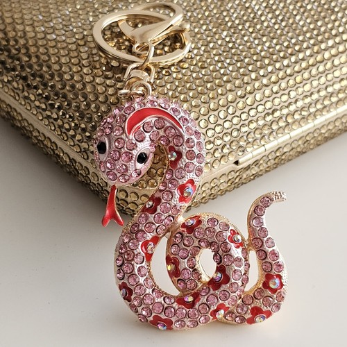 Creative Cute Pink Snake Keychain with Rhinestones Fantastic Keyring - Picture 3 of 4