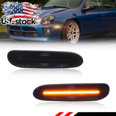 2X Smoke Lens Amber LED Front Corner Side Marker Lights For 2000-2005 Dodge Neon