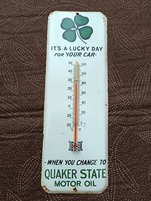 Vintage QUAKER STATE Thermometer Tin merchandise 1950's era advertising