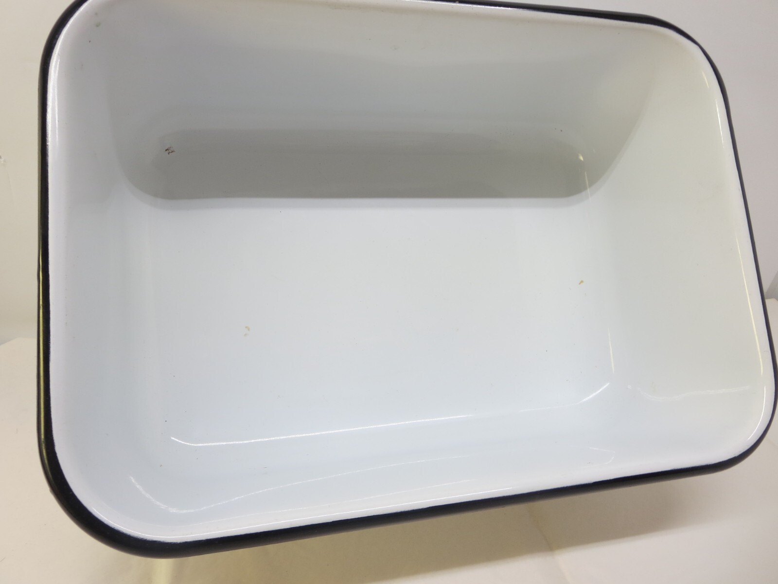 Vintage Vollrath White Black Trim Enamel Ware Large Refrigerator Pan