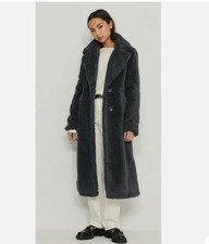 Nakd Women Faux Shearling Grey Anthracite Maxi Length Coat Size 4/xs Brand New