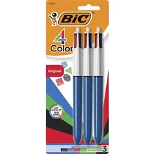 BIC 4-Color Retractable Ballpoint Pen 1mm Black Blue Green Red Ink Blue Barrel