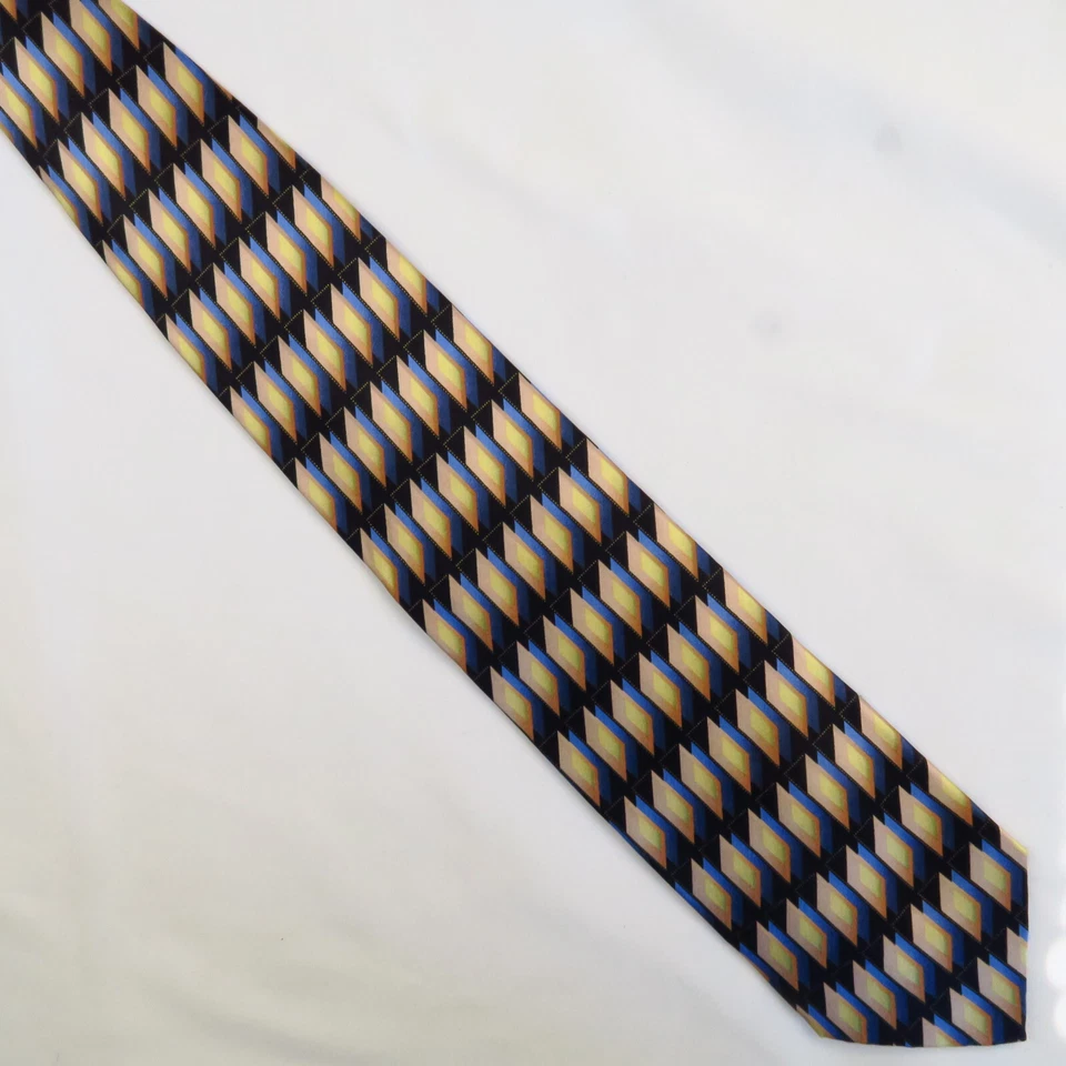 Corbata de cuello Kilburne & Finch negra geométrica con rayas de diamantes para hombre 60x3,75 azul rojo Foto 2 de 4