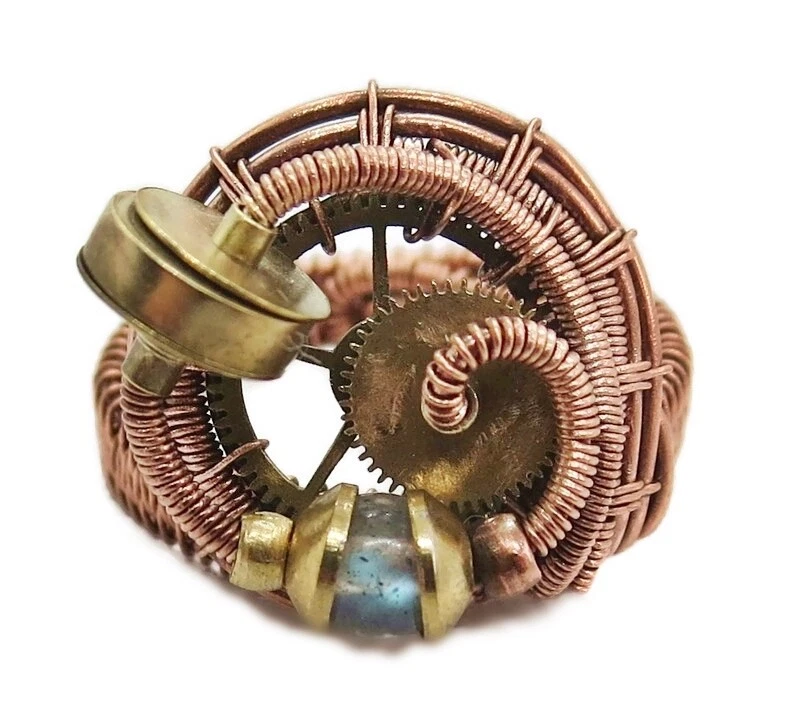 Adjustable Labradorite Steampunk Ring in Copper and Brass - Image 3 of 4