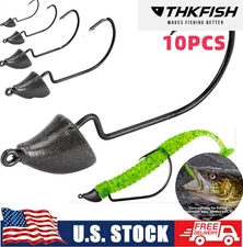 10PCS Weighted Fishing Hooks Extra Wide Gap Weedless Hook Offset Worm Hook 2-10G