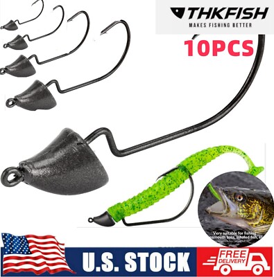 10PCS Weighted Fishing Hooks Extra Wide Gap Weedless Hook Offset Worm Hook 2-10G