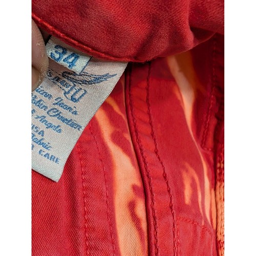 Robin's Jean Red Tiger Stripe Denim Jeans Long Flap Embellished Pockets 34 - Picture 3 of 8