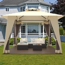 12x12 Patio Gazebo with Mosquito Netting Waterproof & UV Resistant 2-Tier