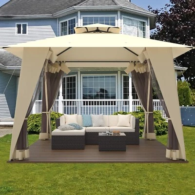 GOJOOASIS 12x12 Patio Gazebo with Mosquito Netting Waterproof & UV Resistant 2-Tier