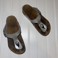girls birkenstock gizeh thong sandals silver leather sz 30