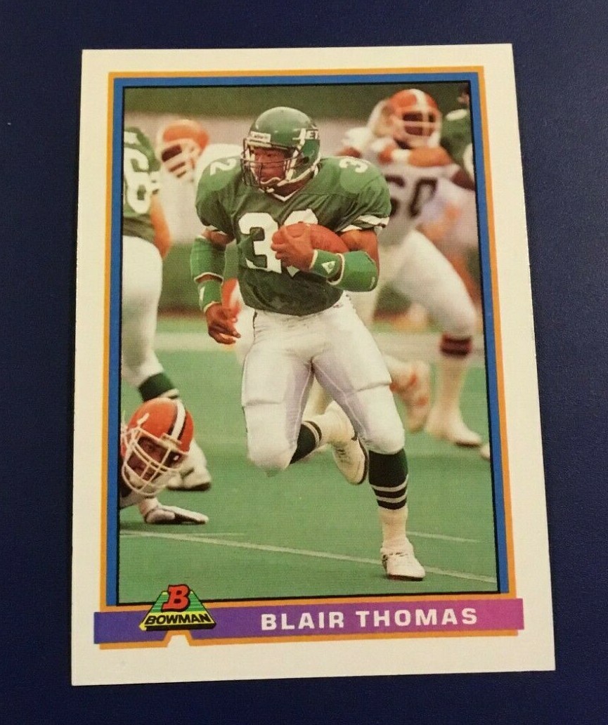 1991 Bowman # 382 BLAIR THOMAS New York Jets Sharp Look !  