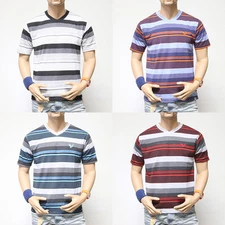 NWT Mens Short Sleeve V-Neck T-shirt Striped Design Summer S M L XL Casual