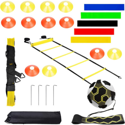 Soccer Training Equipment 12 Rung Agility Ladder 12 Disc Cones Kick Trainer