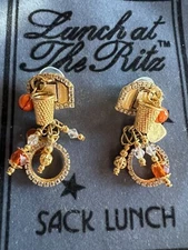 Lunch At The Ritz BASKET BAGUETTE post Basketball Earrings; NEW, NEVER WORN!