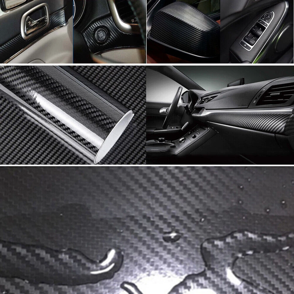 6D Waterproof Carbon Fiber Vinyl Car Wrap Sheet Roll Film Sticker Decal Paper US Foto 2 de 4