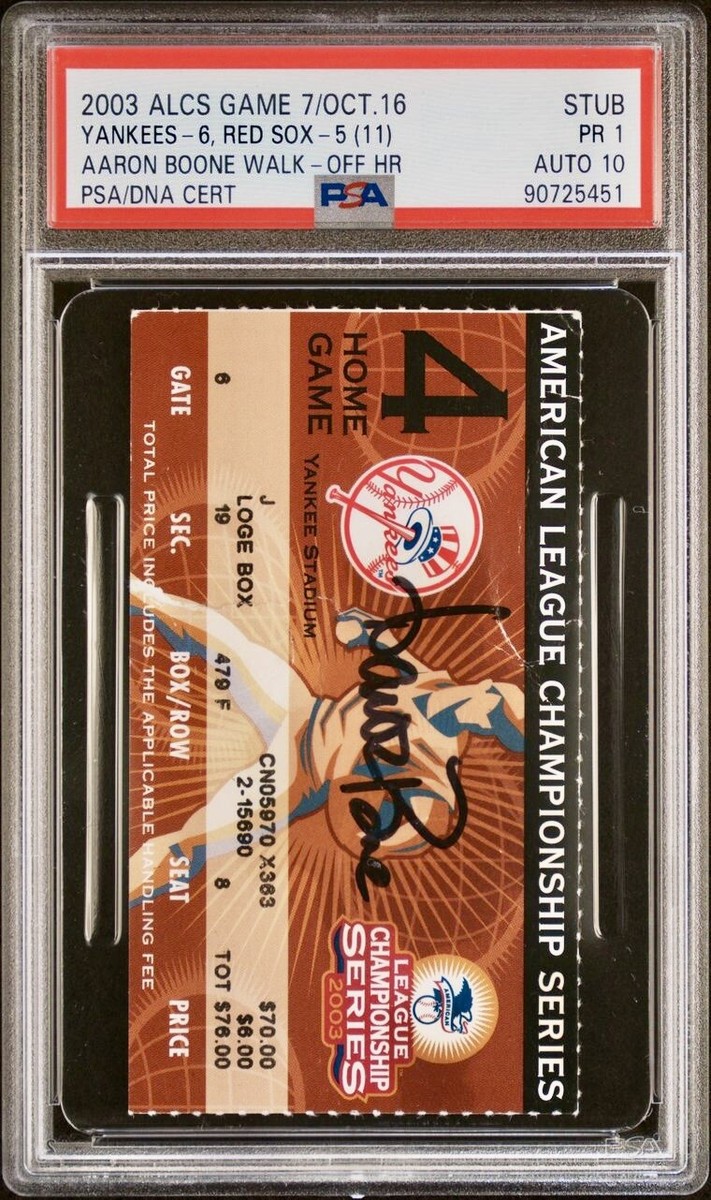 2003 ALCS GAME 7 TICKET🎟️AARON BOONE SIGNED WALK-OFF HR NYY