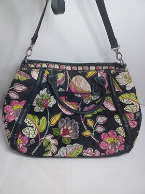 Vera Bradley Moon Blooms Travel Bag Black Pink Green Purple Floral ***READ***