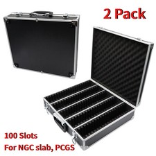 2 Pack Aluminum Frame Storage Box with Lock for 100 PCGS NGC Coin Holders Slabs