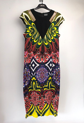 BNWOT Just Cavalli Roberto Colourful Mesh Panel Mid Length Dress RRP £415 UK 12