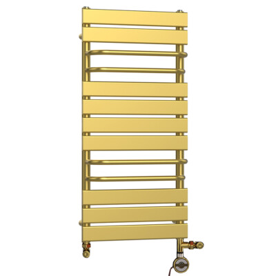 Gold Dual Fuel beheizter Handtuchheizkörper 500x1000mm Elektrosatz + Ventile + 4 Halter